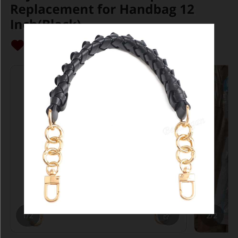 Black and Gold Braided Handbag Strap 12in